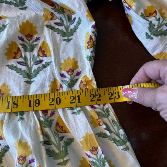 Kaantha Karma NWT SZ 1-2X cotton Vibrant Yellow & Green  block printed midi - Picture 11 of 12